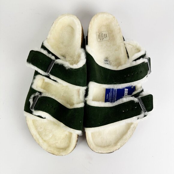 NEW  Birkenstock Arizona Shearling Sandal Suede Lambswool Mountain View Green - Picture 11 of 16